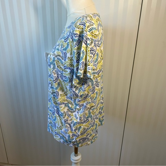 Croft & Barrow white blue green yellow ferns classic tee 100% cotton Size L - Picture 3 of 7